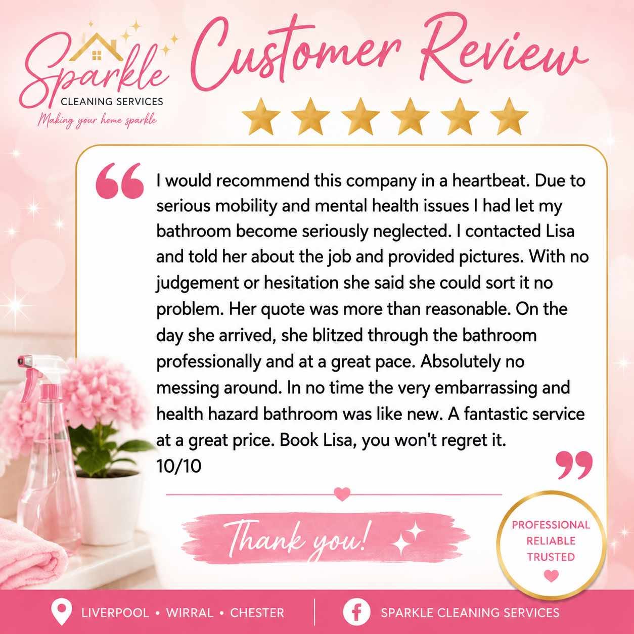 Customer review for Sparkle Cleaning Services