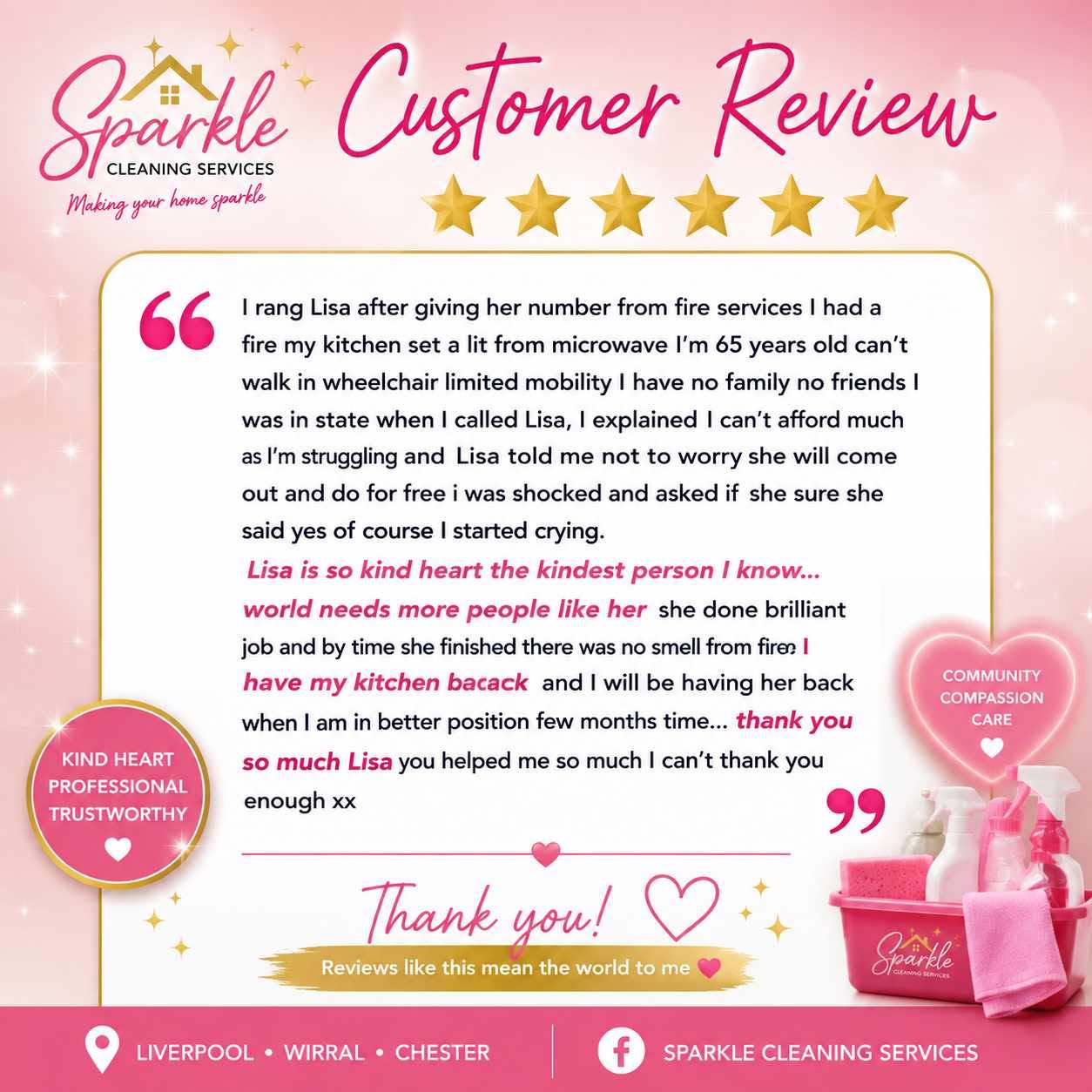Customer review for Sparkle Cleaning Services
